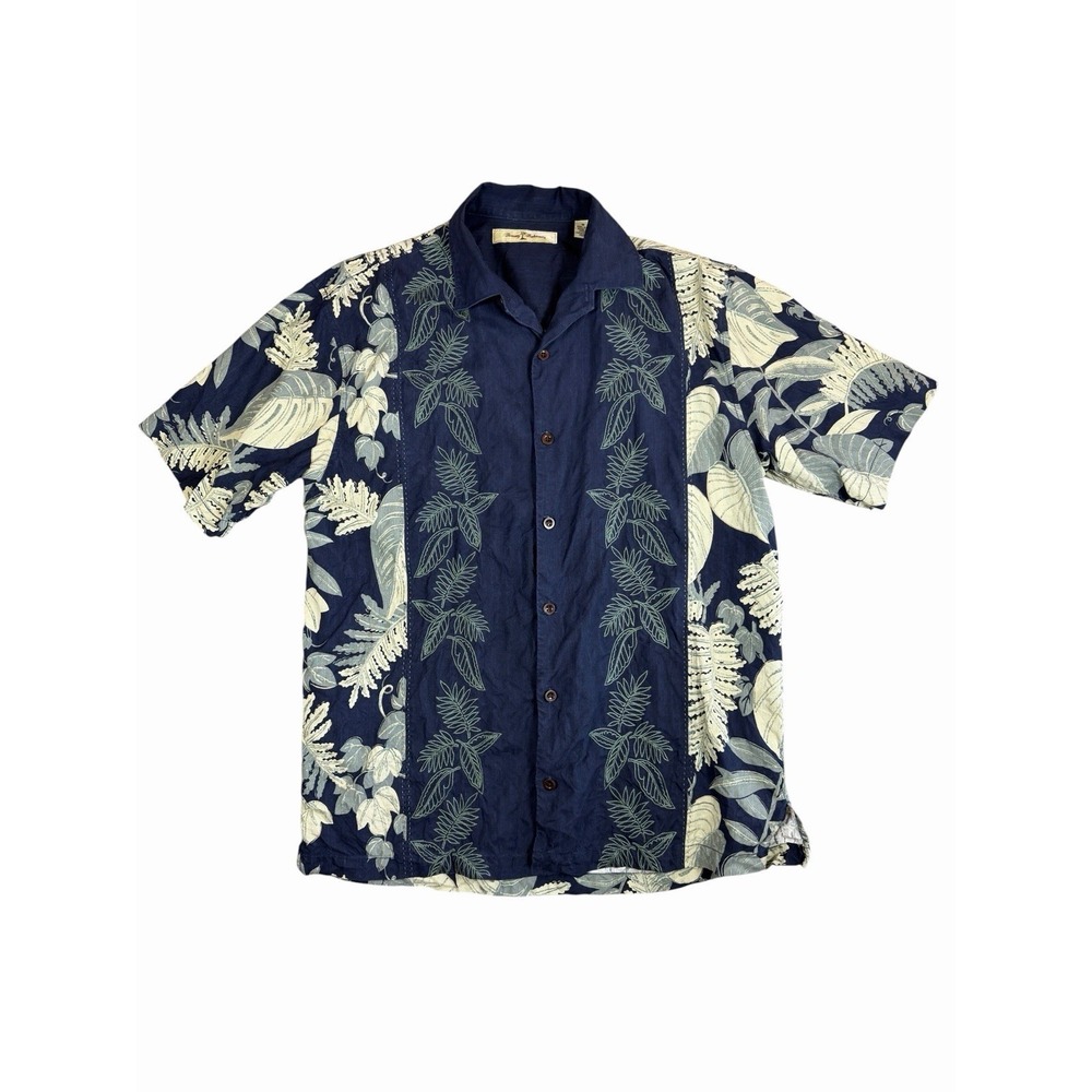 Tommy Bahama 100% Silk Hawaiian Camp Shirt Mens Medium Blue Tropical Floral